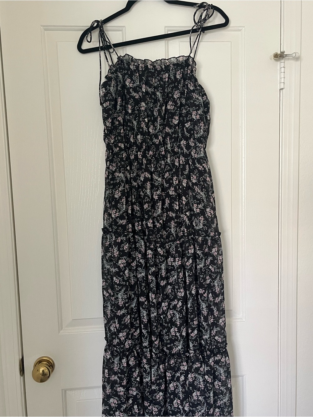 Carly Jean Los Angeles Black Maxi Dress with Pink Floral Print